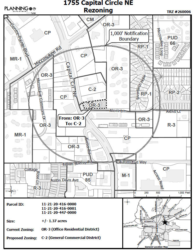 Capital Circle NE Rezoning Map